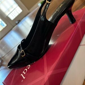 X-Appeal Glossy Black Slingback Heels